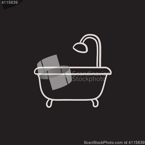 Image of Bathtub with shower sketch icon.