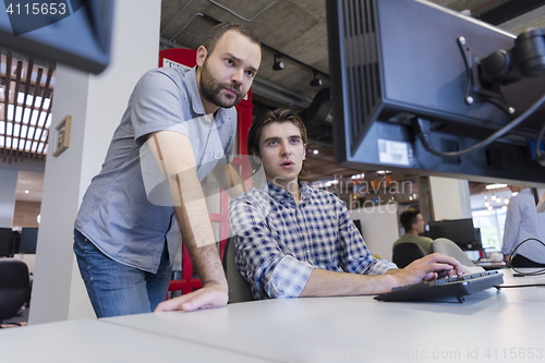 Image of startup business people group working as team to find solution