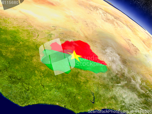 Image of Burkina Faso with embedded flag on Earth