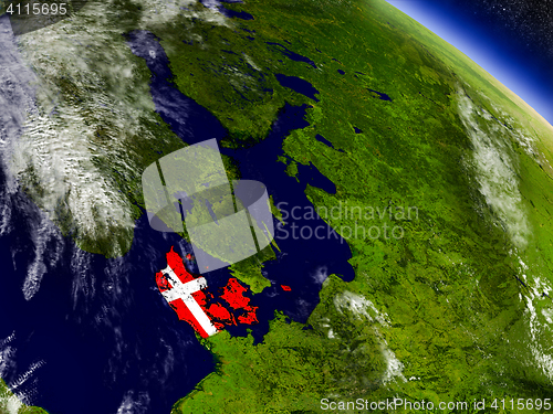 Image of Denmark with embedded flag on Earth
