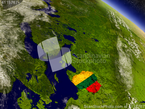 Image of Lithuania with embedded flag on Earth