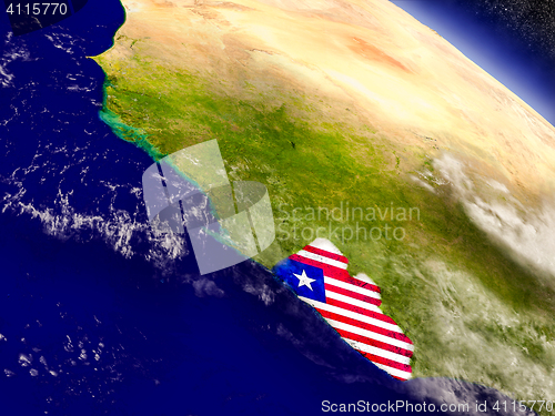 Image of Liberia with embedded flag on Earth