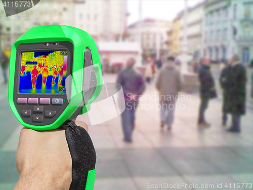 Image of Recording with Thermal camera people walking the city streets