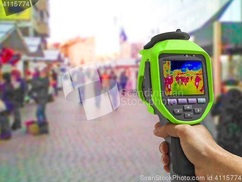 Image of Recording with Thermal camera people walking the city streets