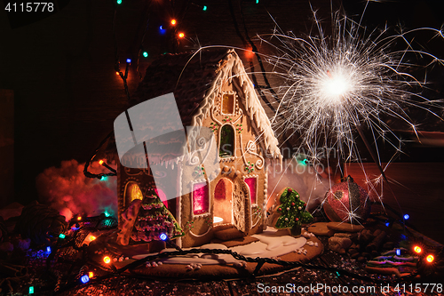 Image of Gingerbread house with lights