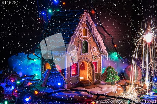 Image of Gingerbread house with lights