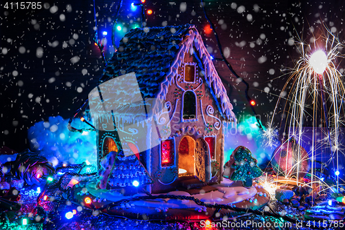 Image of Gingerbread house with lights