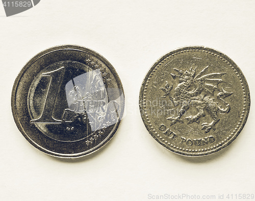 Image of Vintage 1 Euro and 1 Pound