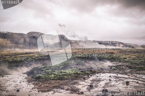 Image of Landscape from Iceland with steamy water