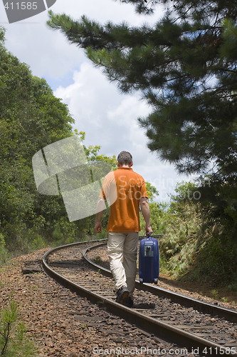 Image of Man walking on railroad