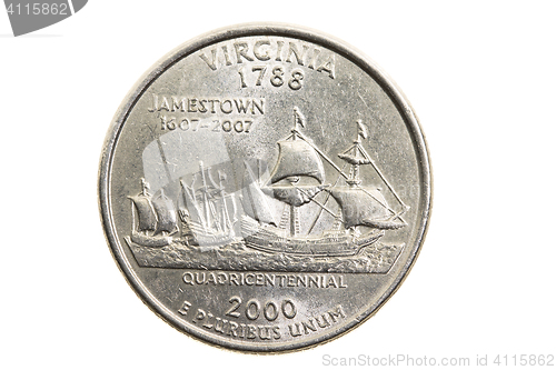 Image of coin in a quarter of the US dollar