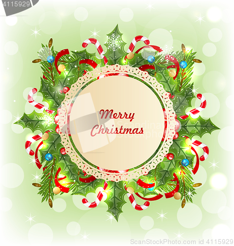 Image of Merry Christmas Card with Traditional Decoration