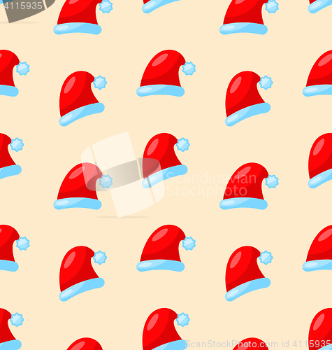 Image of Seamless Christmas pattern Santa red hats