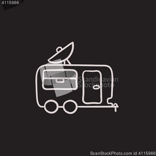 Image of Caravan with satellite dish sketch icon.