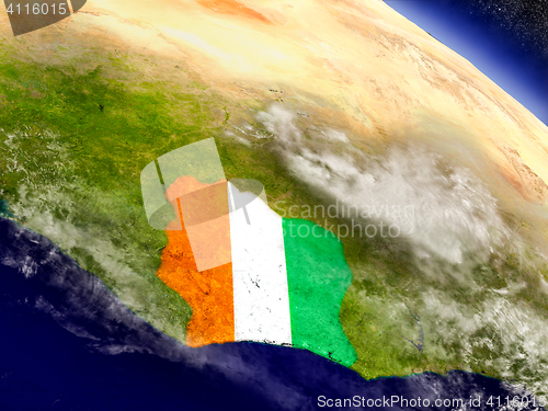 Image of Ivory Coast with embedded flag on Earth