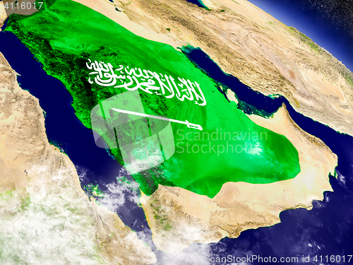 Image of Saudi Arabia with embedded flag on Earth