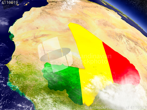 Image of Mali with embedded flag on Earth