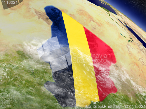 Image of Chad with embedded flag on Earth