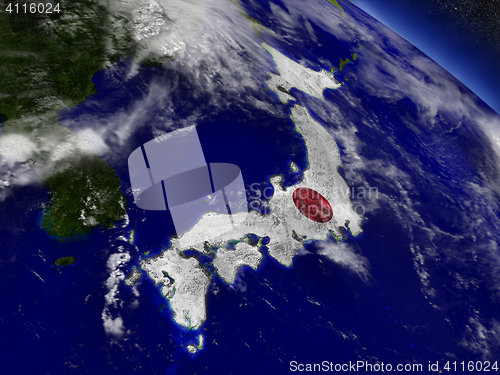 Image of Japan with embedded flag on Earth