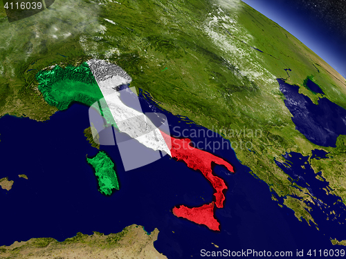 Image of Italy with embedded flag on Earth