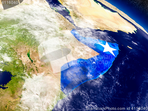 Image of Somalia with embedded flag on Earth