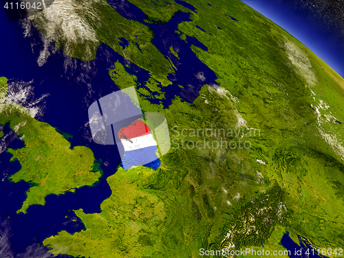 Image of Netherlands with embedded flag on Earth