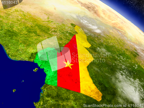 Image of Cameroon with embedded flag on Earth