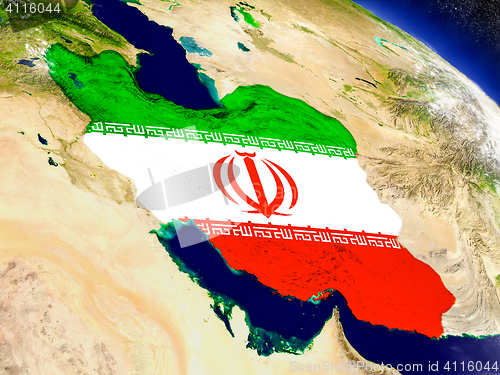 Image of Iran with embedded flag on Earth