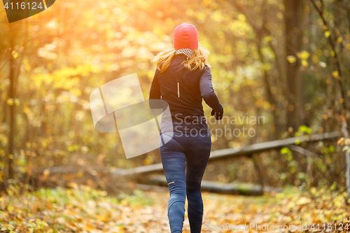 Image of Beautiful sportswoman running in morning