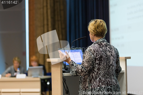 Image of Public speaker giving talk at scientific conference.