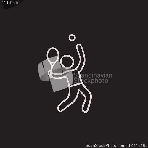 Image of Man playing big tennis sketch icon.