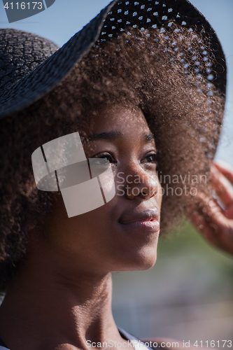 Image of Close up portrait of a beautiful young african american woman sm