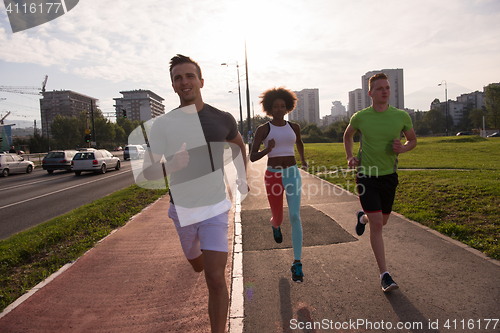 Image of multiethnic group of people on the jogging