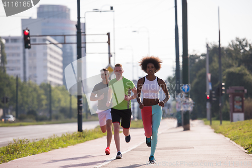 Image of multiethnic group of people on the jogging