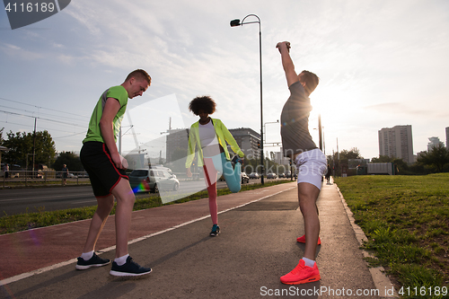 Image of multiethnic group of people on the jogging