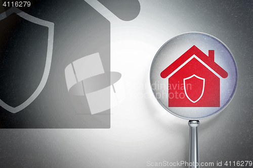 Image of Finance concept:  Home with optical glass on digital background