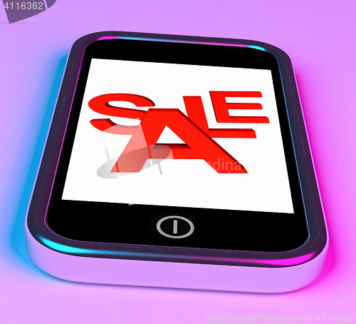 Image of Sale Message On Smartphone Shows Online Discounts