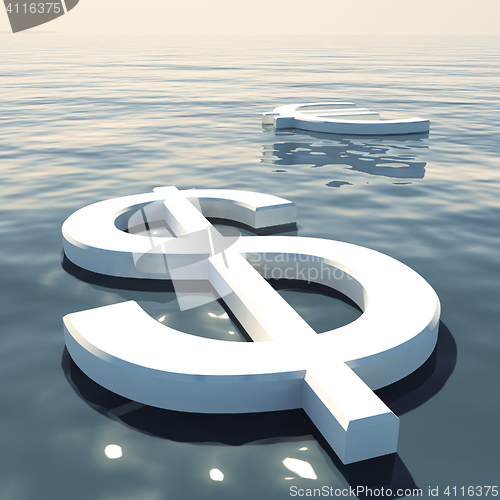 Image of Dollar Floating And Euro Going Away Showing Money Exchange Or Fo