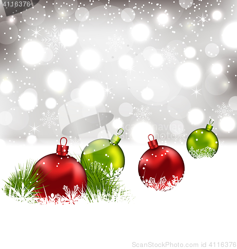 Image of Christmas winter background with colorful glass balls 