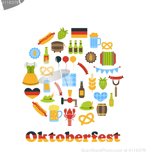 Image of Oktoberfest Colorful Symbols in Round Frame