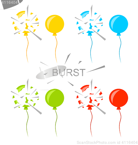Image of Set Colorful Popped Balloons Isolated