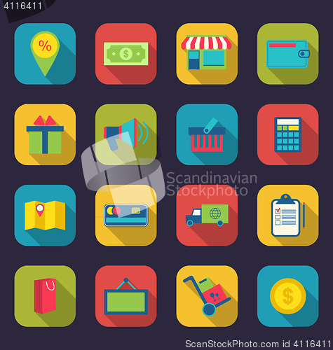 Image of Set flat colorful icons of e-commerce shopping symbol, online sh