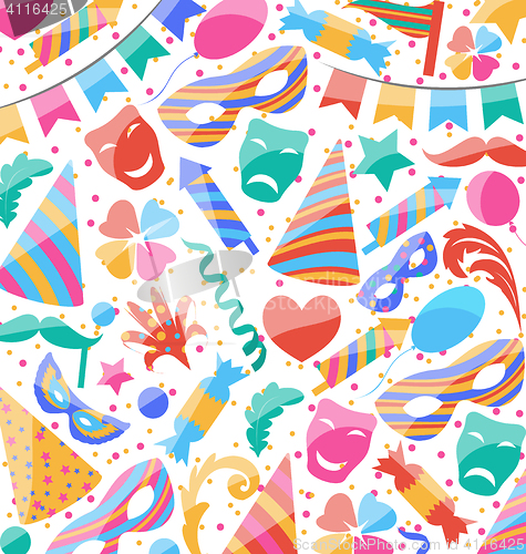 Image of Festive wallpaper with carnival and party colorful icons and obj