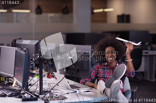 Image of portrait of a young successful African-American woman in modern 