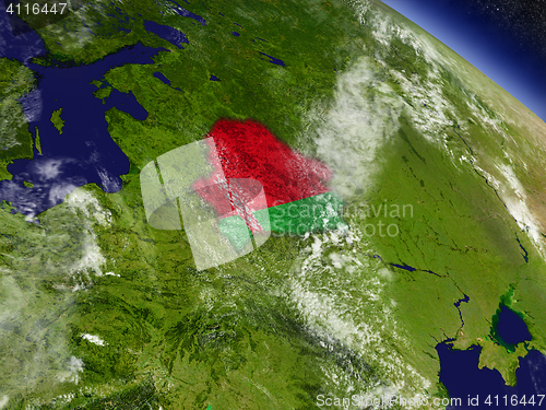 Image of Belarus with embedded flag on Earth