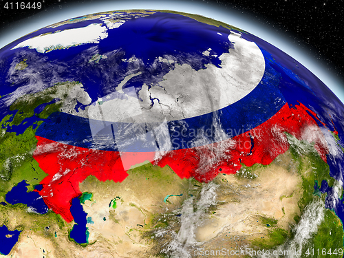 Image of Russia with embedded flag on Earth