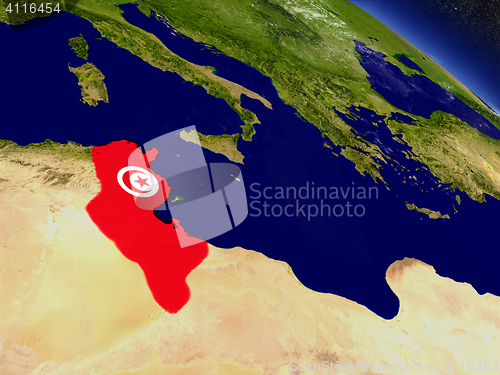 Image of Tunisia with embedded flag on Earth