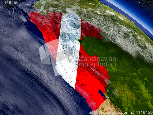 Image of Peru with embedded flag on Earth