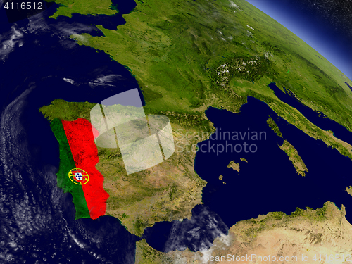 Image of Portugal with embedded flag on Earth
