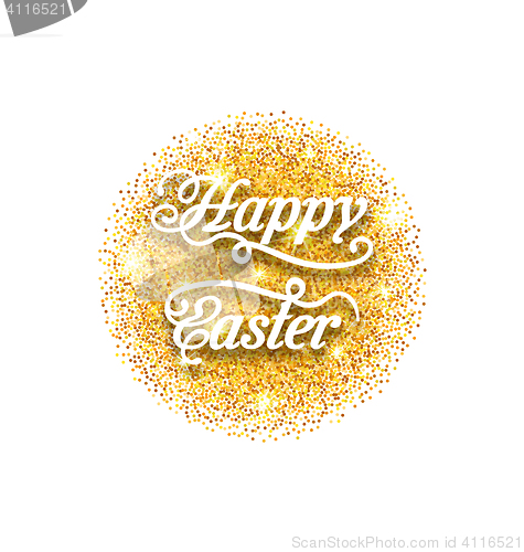 Image of Abstract Golden Hand Written Easter Phrase on Golden Sparkles. 